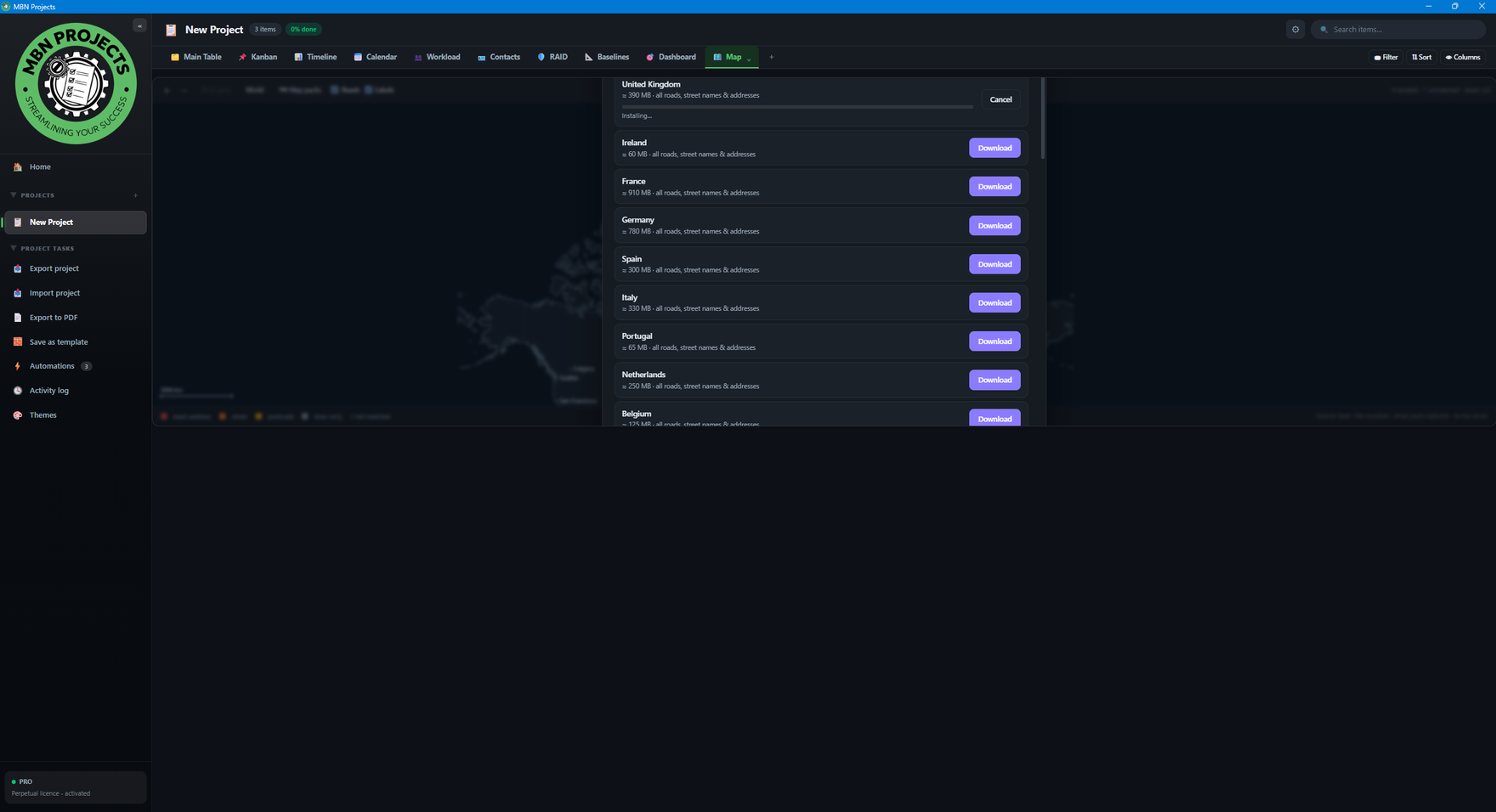 MBN Projects main table view on Windows 11